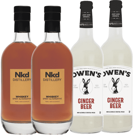 Nkd Distillery Whiskey 2 Pack Alternative Premium Non-Alcoholic Spirit 750 ML Bottles w 2 Pack Owen’s Mixers Ginger Beer 750 ML Bottles - Perfect for Mocktails - A