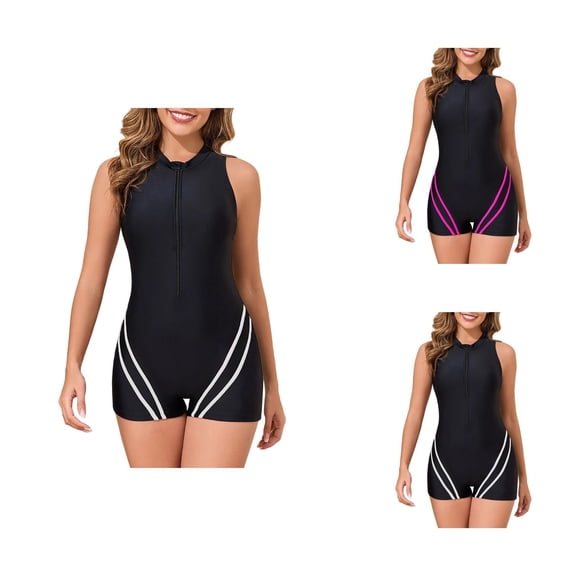 Bathing Suit for Women Front Zipper Athletic Tankini Two Piece Swimsuit with Boyshorts Supportive Performance Swimwear for Beach and Pool
