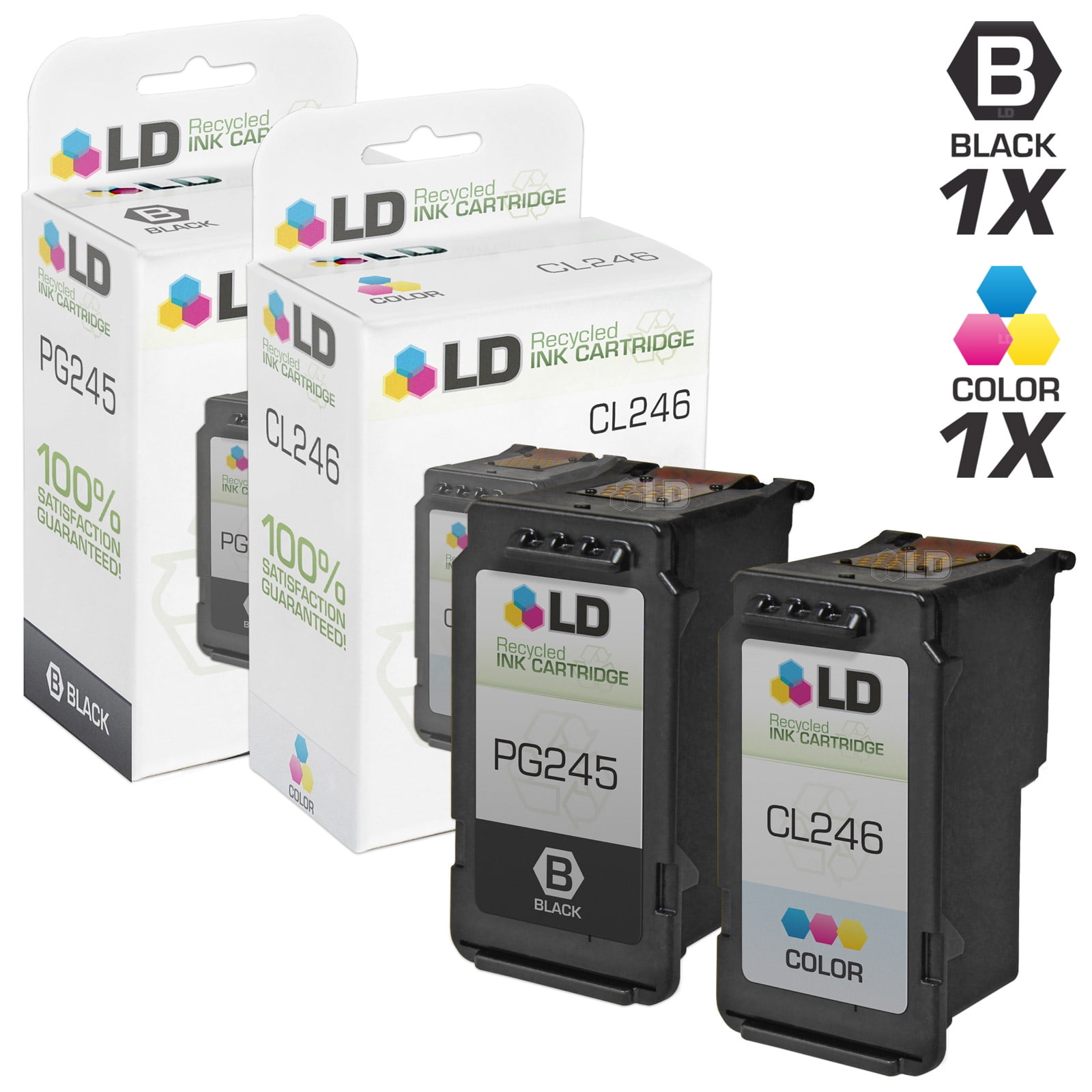 2 Black LD Remanufactured Canon PG-245XL & CL-246XL HY Ink Cartridges 1 Color 