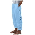 thumbnail image 1 of Women's Buttons Solid Pants - High Waisted Wide Leg, Fashion Drawstring Elastic Trousers, Comfy Straight Leg Long Pants with Pockets, 1 of 6