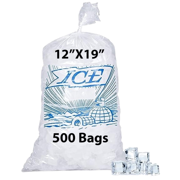 10lb Metallocene Ice Bag - 12"x19" & (500 Bags) 1.35Mil Printed Ice Bag with Drawstring Closure - Heavy-Duty Plastic Ice Bags - Convenient Bulk Pack for Ice Storage and More