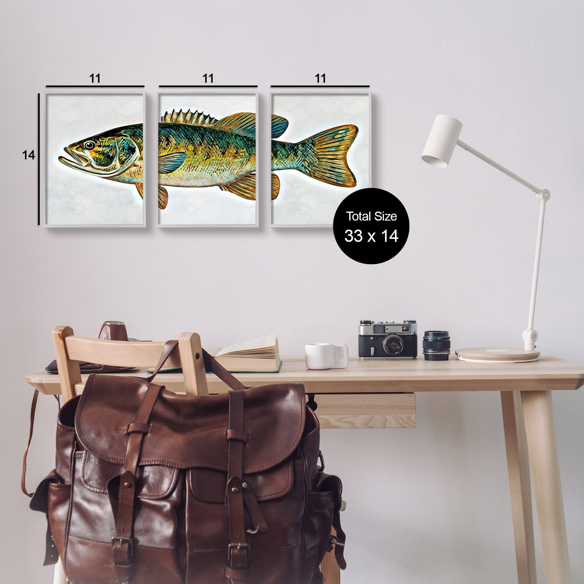 Stupell Lake House Bass Fish Wildlife Animals & Insects Painting Gray Framed Art Print Wall Art, Set of 3