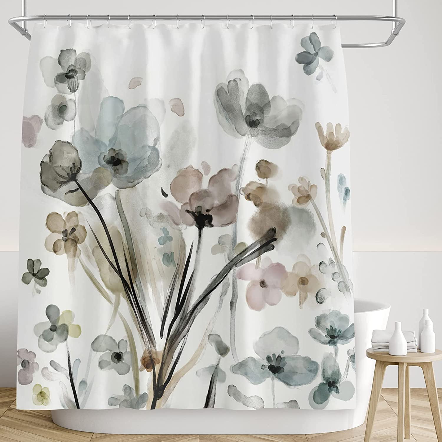 Happy Mothers' Day Waterproof Fabric Shower Curtain Bathroom Mat & 12 Hooks Set 