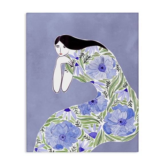 Stupell Industries Blue Floral Dress People Painting Wrapped Canvas Art Print Wall Art, 16 x 20