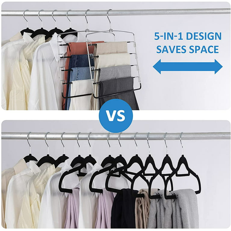 Pants Hangers 5 Layers Space Saving Pants Hangers with Stainless Steel  Non-Slip Foam Padded Swing Arm Closet Storage Organizer for Pants Jeans  Trousers Skirts Scarf Ties Towels (2 Pack) 