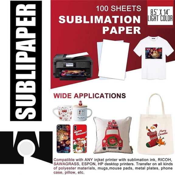SUBLIPAPER Dye Sublimation Transfer Paper for Virtuoso, Epson and Brother 100 Sheets 8.5"x14" per Pack