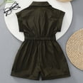 thumbnail image 6 of OSOLU Kids Girls Rompers Sleeveless Solid Color Button Up Lapel One Piece Short Jumpsuit Summer Casual Outfit 2-13Y, 6 of 6
