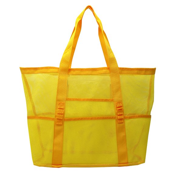 Back to School Large Mesh Beach Tote Bag for Women, Foldable Swimming Pool Bag with Pockets(Yellow,One Size)