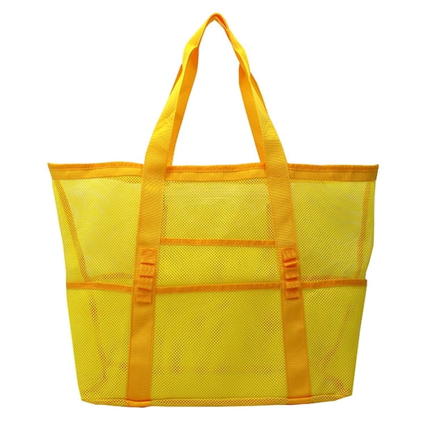 Bolso de playa de malla grande, 43 x 20 x 39 cm, nailon resistente a la arena, múltiples bolsillos, para guardar toallas y chanclas, bolso de viaje