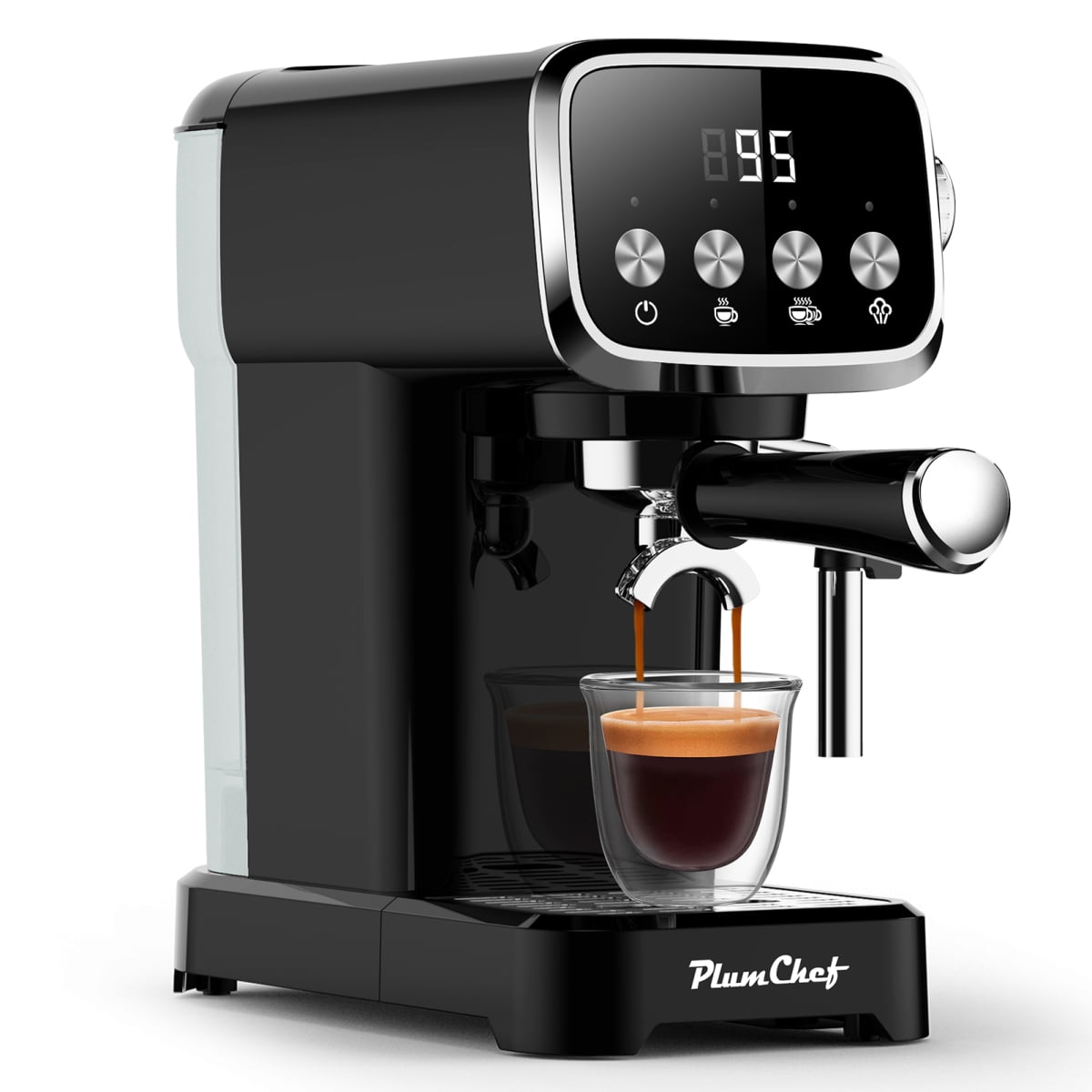 20BAR Slim Vertical Espresso Machine with Milk Frother, Built-in Cup Warmer, 43 OZ Detachable Tank, for Rich Espresso, Americano, Latte, Compact Space-Saving Design, Screen Button,Black