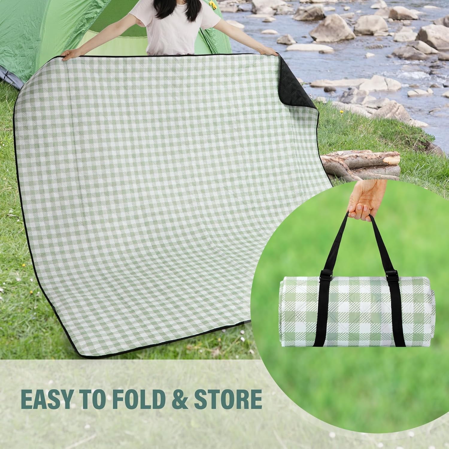 REDCAMP Picnic Blanket Beach Blankets, 80''x80'' Waterproof Picnic Mat Foldable Portable for Outdoor Camping Hiking Grass Park Music Festival Lawn Mat