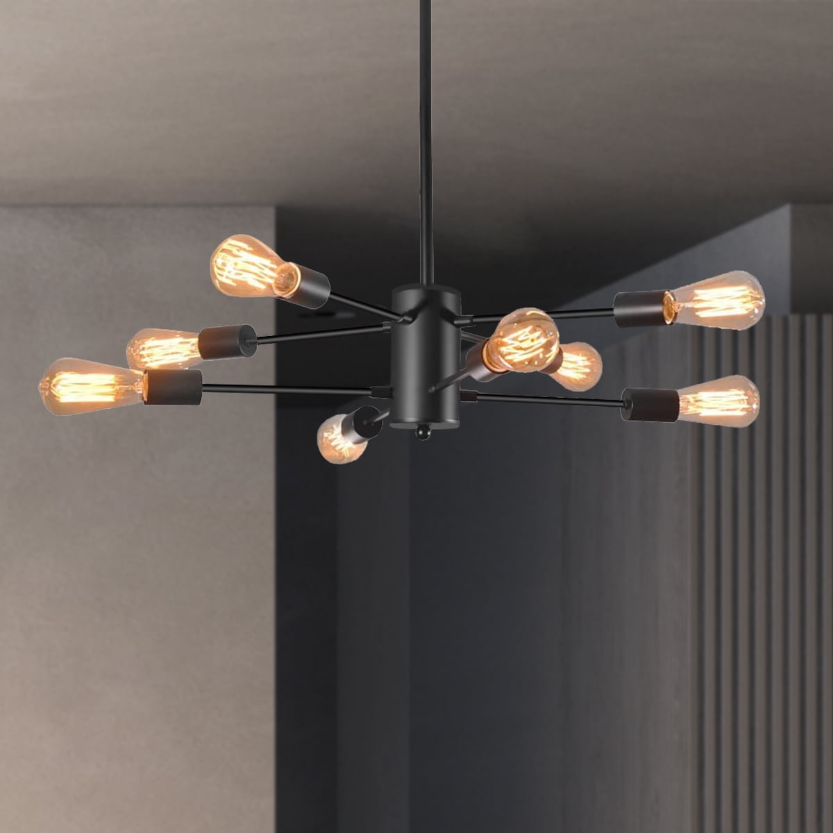 Sputnik Chandelier Black Mid Century Industrial Ceiling Lamp Pendant Lighting 