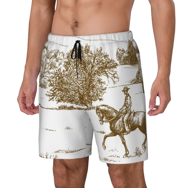 Fotbe Horse Rider In Field Traje de Baño para Hombre – Shorts de Natación de Secado Rápido con Forro y Bolsillos-XX-Large