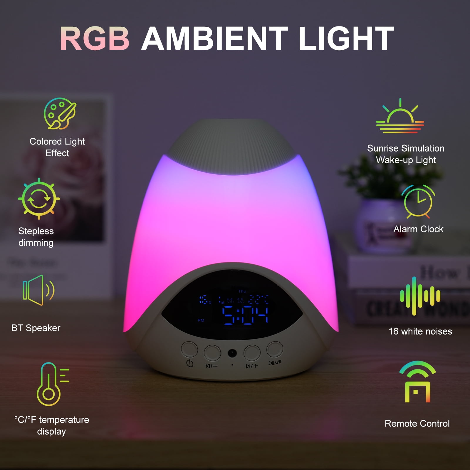 White Noise Sound Machine: 10-in-1 Sound Machine for Sleep with Alarm Clock, Night Light & Star Projector, Noise Machine with 16 Soothing Sounds, Timer, Remote Control, Temperature Monitor