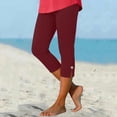 thumbnail image 2 of Capri Leggings for Women Pull on Stretch Cropped Pants Slim Fit Soft Knit Lounge Bottom Everyday Wear Casual Comfy,M,#02 Wine, 2 of 7