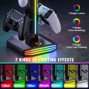RGB Headphone Stand 9 Light Modes, Game Controller Holder for Desk Headset Stand 2 USB Charging and 1 Type-C Gamepad Earphone Accessories