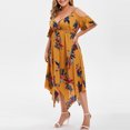 thumbnail image 5 of IROINNID Deals Cocktail Dress for Women Wedding Guest Plus Size Floral Printed Short Sleeve V-Neck Cold Shoulder Sling Dresses Cocktail Dress,Yellow, 5 of 8