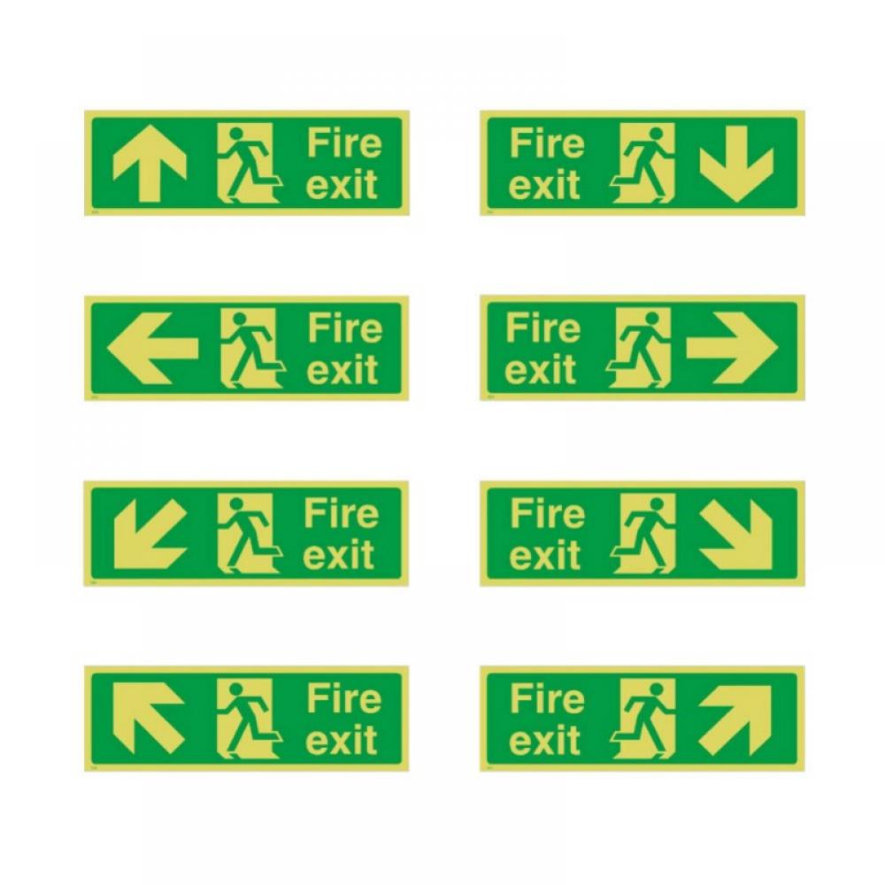 Fire Exit Sign Stickers Green Luminous Safety Direction Arrows