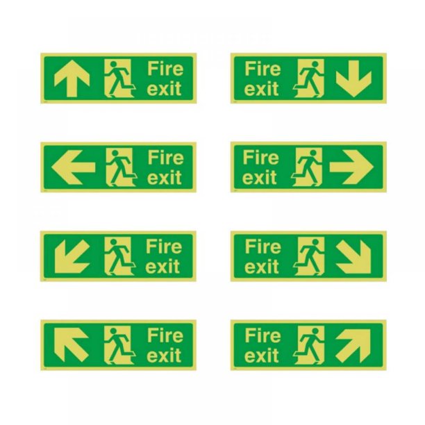 Fire Exit Sign Stickers Green Luminous Safety Direction Arrows