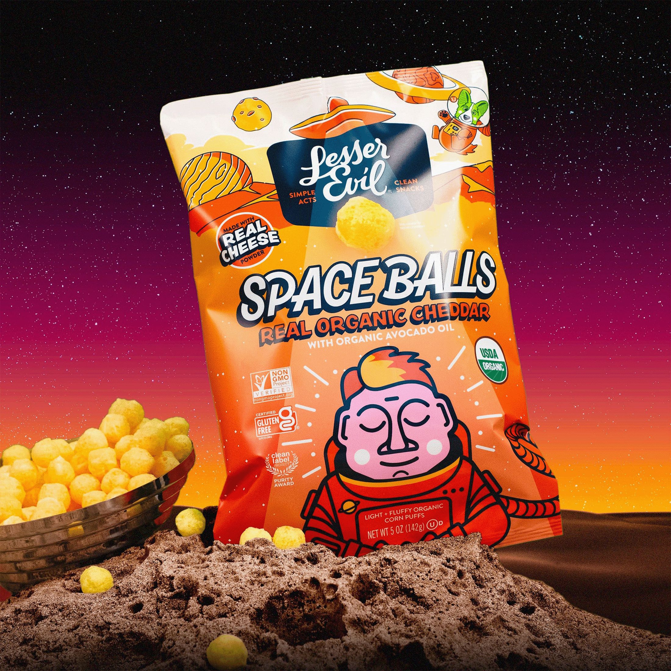 LesserEvil Space Balls, Real Cheese, 5oz