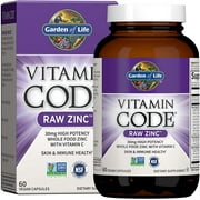 Garden of Life Vitamin Code Raw Vegan Zinc Capsules, 30mg High Potency Whole Food Supplement Plus Vitamin C, Trace Minerals & Probiotics for Skin Health & Immune Support, 60 Count