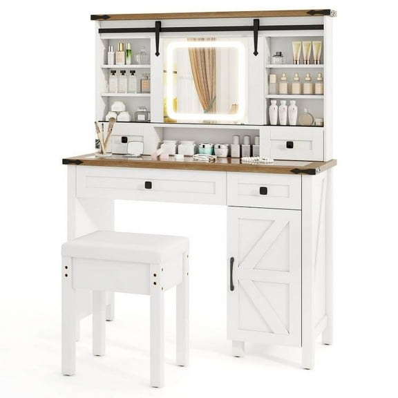 Makeup Vanity Desk with Mirror and 3-Color Dimmable LED Lights