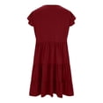 thumbnail image 5 of Patlollav Womens Large Round Neck Doll Solid Color Fold Wooden Ear Double Pocket Dress, 5 of 6