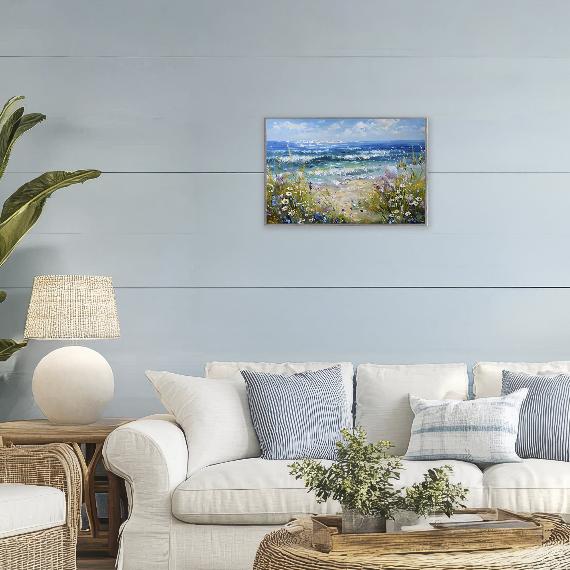 Stupell Industries Floral Beach Meadow by Ocean Gray Framed Giclee Art, design by Creative Studio