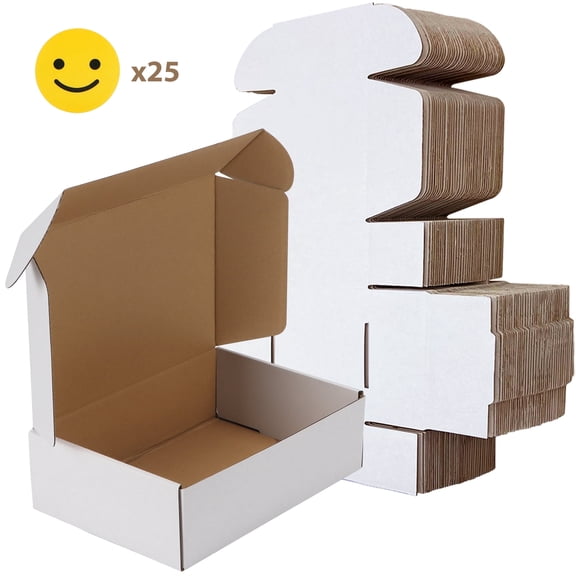 Tuck-top Shipping Boxes, 10x7x3 Corrugated Cardboard Box for Mailing Packing Literature Mailer, White, Pack of 25