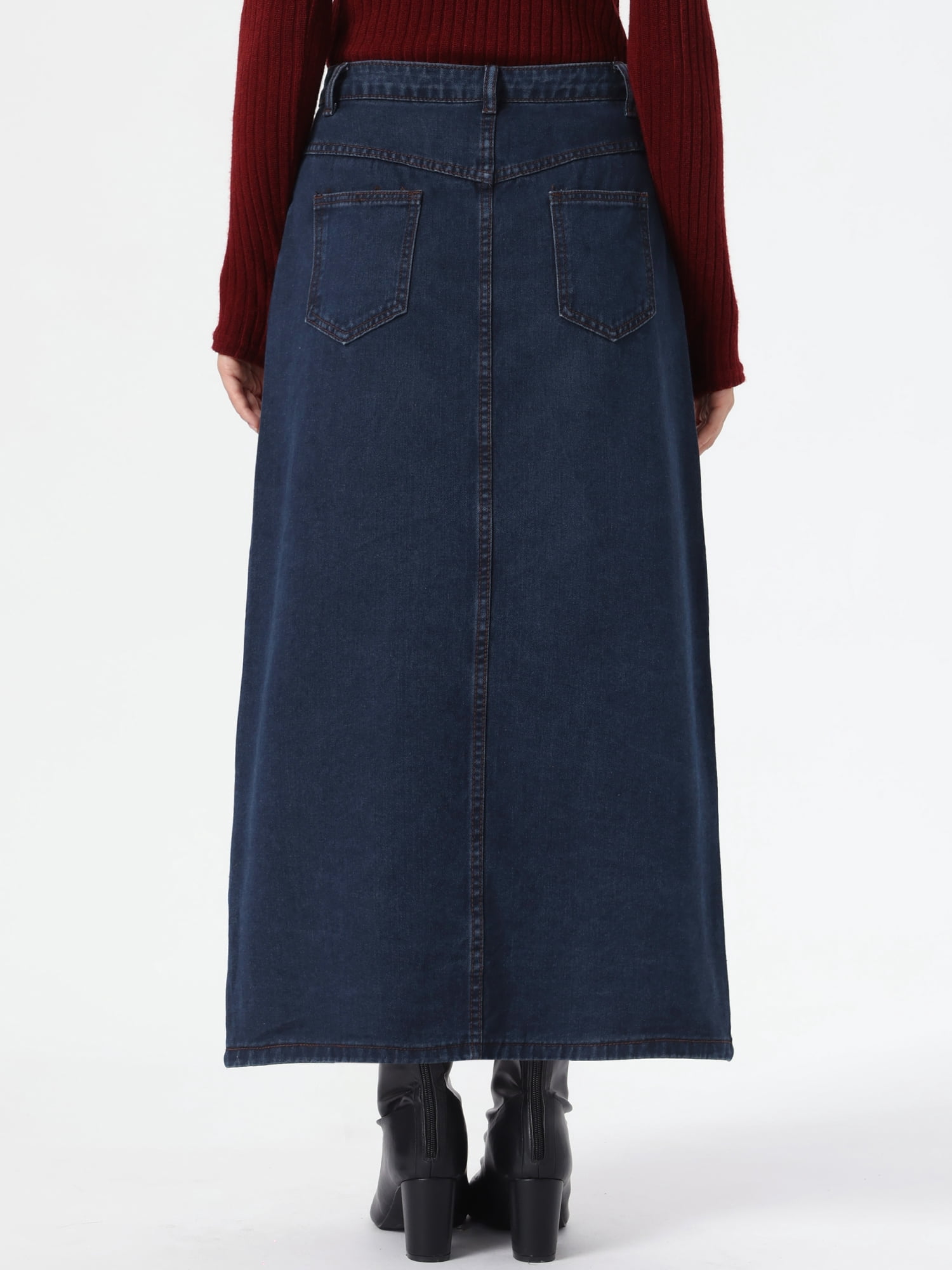 DARING DIVA Women's Denim Skirt Midi Length Button Down Jean Skirts L Deep Blue