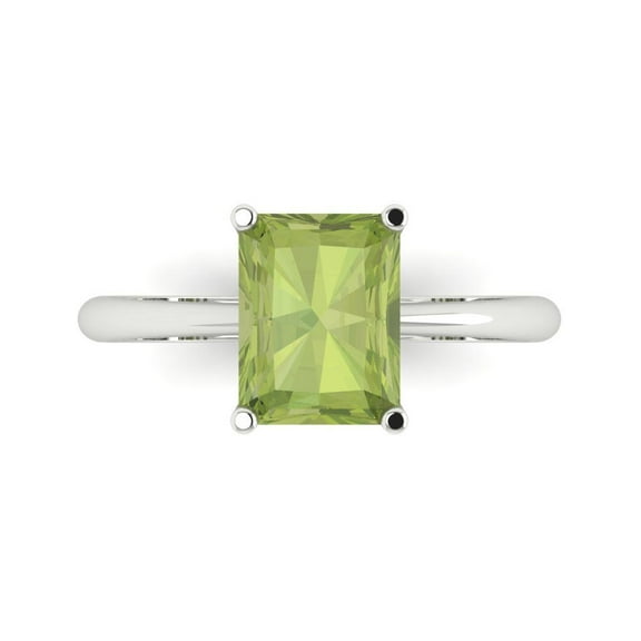 2.5ct radiant cut green natural peridot 14k white gold Bridal Wedding Engagement Promise Anniversary Ring for Women size 4