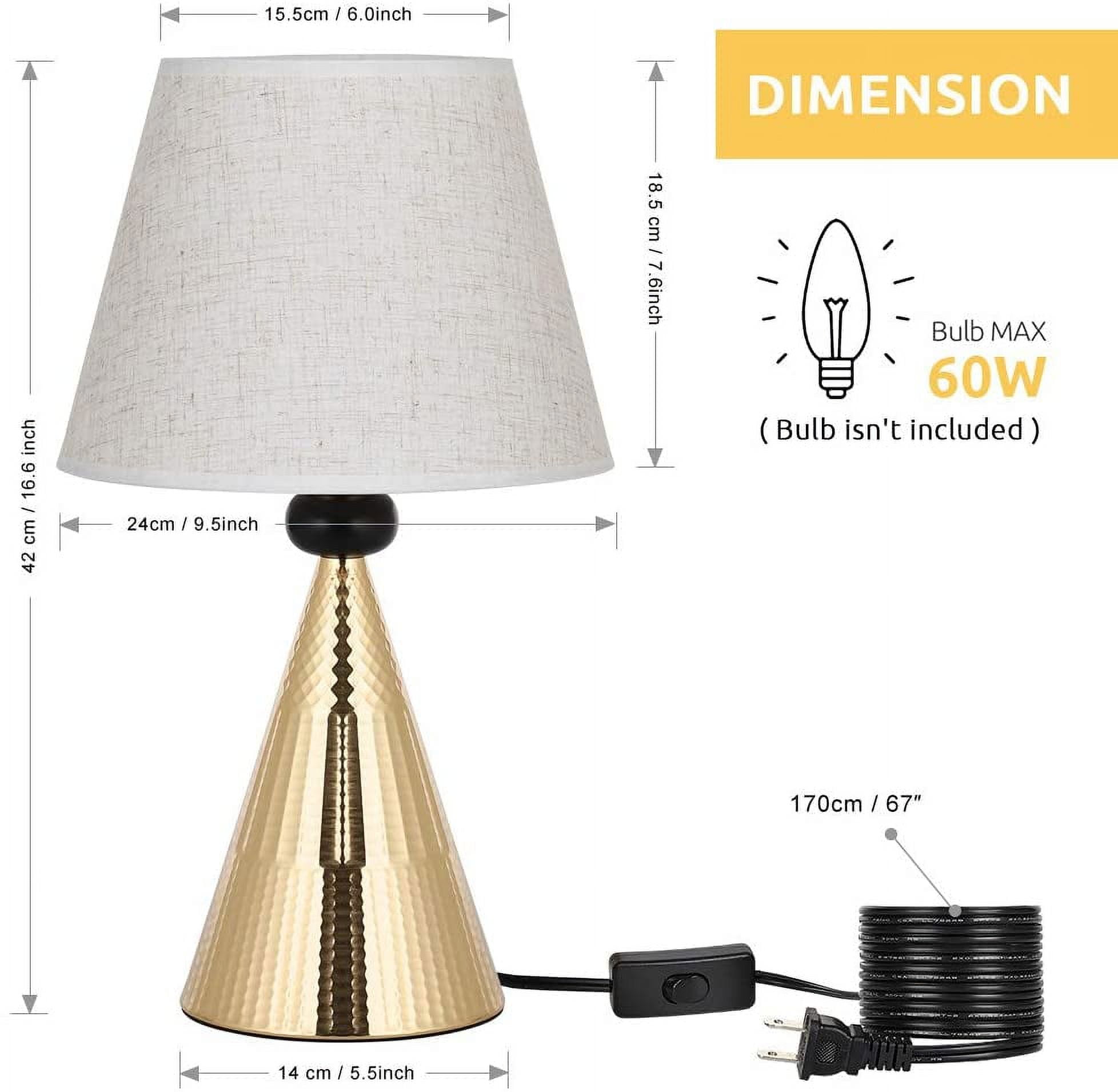 Gold Vintage Table Lamps, Set of 2, Modern Lamps with Metal Frame Fabric Shade
