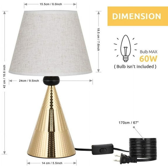 Vintage Bedside Lamp Gold Base White Lampshade Tv Cabinet Bedroom Living Room Office Desk Lamp 2pcs Set