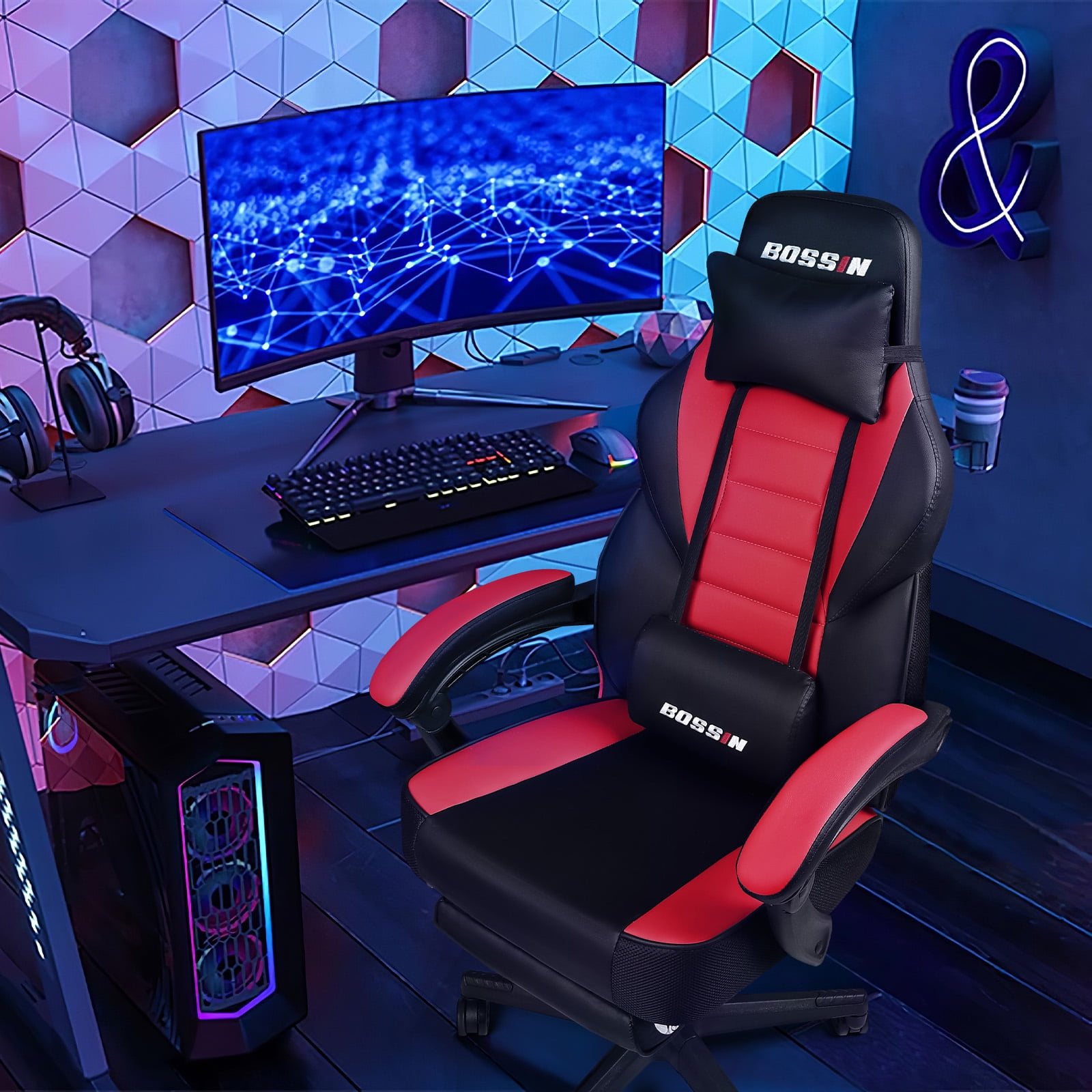 Waleaf Gaming Chair, Ergonomic Heavy Duty Design, Gamer Chair with Footrest and Lumbar Support, Large Cushion High Back Office Chair, Big and Tall Computer Chair