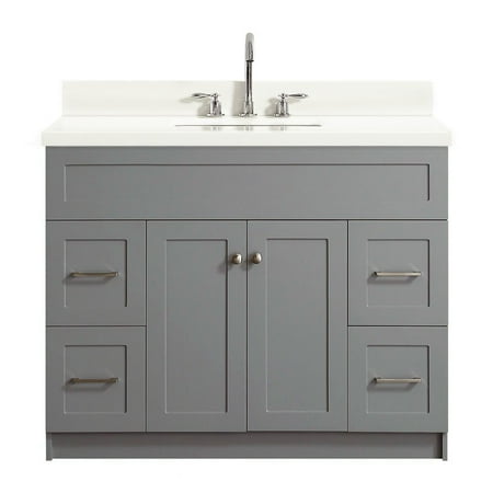 ARIEL Hamlet 43 in. Bath Vanity in Grey with Quartz Vanity Top in White with White Basin