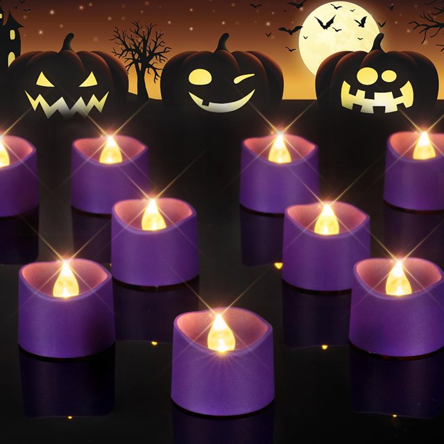 Homemory Paquete de 12 velas LED sin llama, funciona con pilas, más de 200 horas de velas falsas, velas votivas eléctricas LED parpadeantes para Halloween, Navidad, decoración de mesa central de boda
