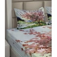 thumbnail image 6 of Ambesonne Flower Fitted & Top Sheet Set with Shams, Spring Blooming Nature, Pink Green, 6 of 8