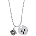 thumbnail image 1 of Delight Jewelry Silvertone Small Pirate - Mascot Silvertone Script Initial Disc - P - Charm Necklace, 20"+3", 1 of 4