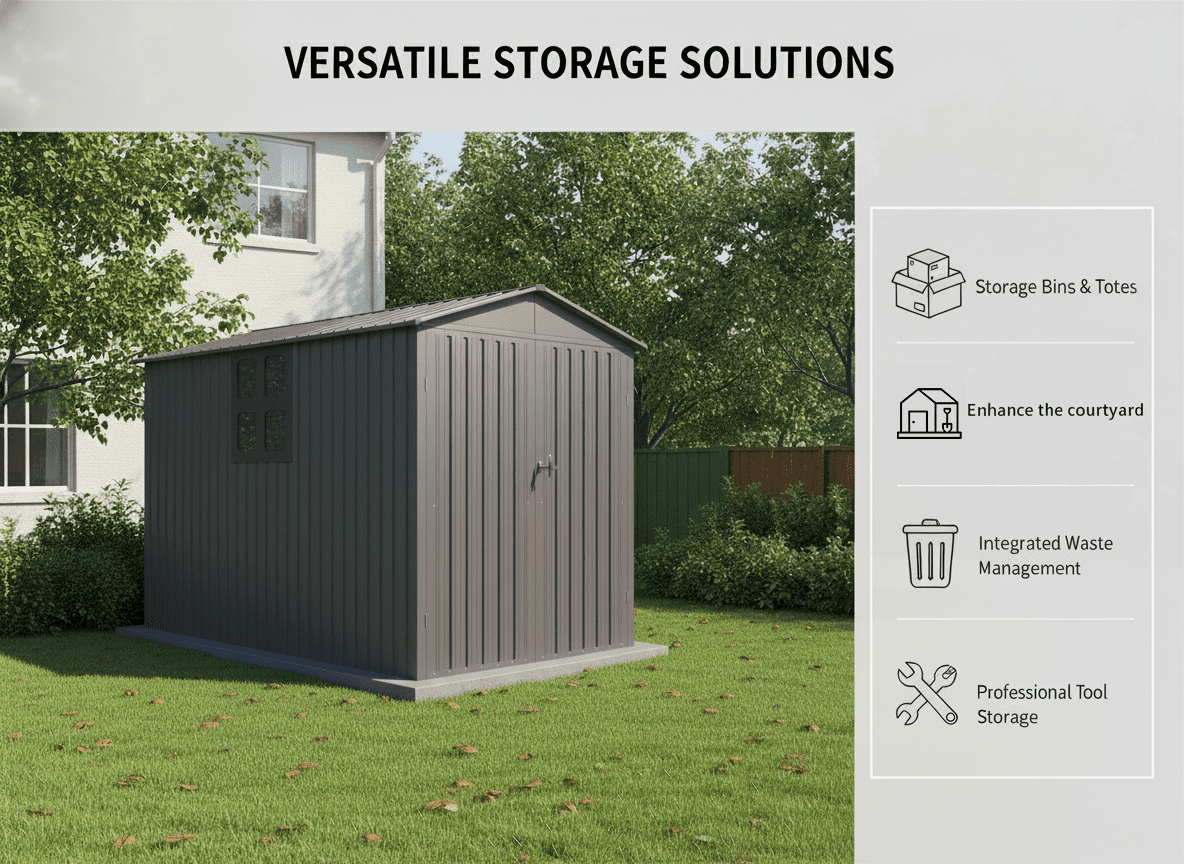 Mintazer 10×6ft Outdoor Motorcycle Storage Shed with Window, Large Garden Tool Storage Building for Backyard Lawn Patio, Gray