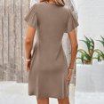 thumbnail image 4 of Twist Front Flowy Mini Dresses Trendy Womens Dress 2026, Mini Dresses for Women 2026 V Neck Short Sleeve A Line Dress, Summer Casual Work T Shirt Sundresses Khaki XL, 4 of 5