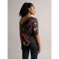 thumbnail image 6 of Zaccai Women's Black Organza Floral One Shoulder Top, 6 of 6
