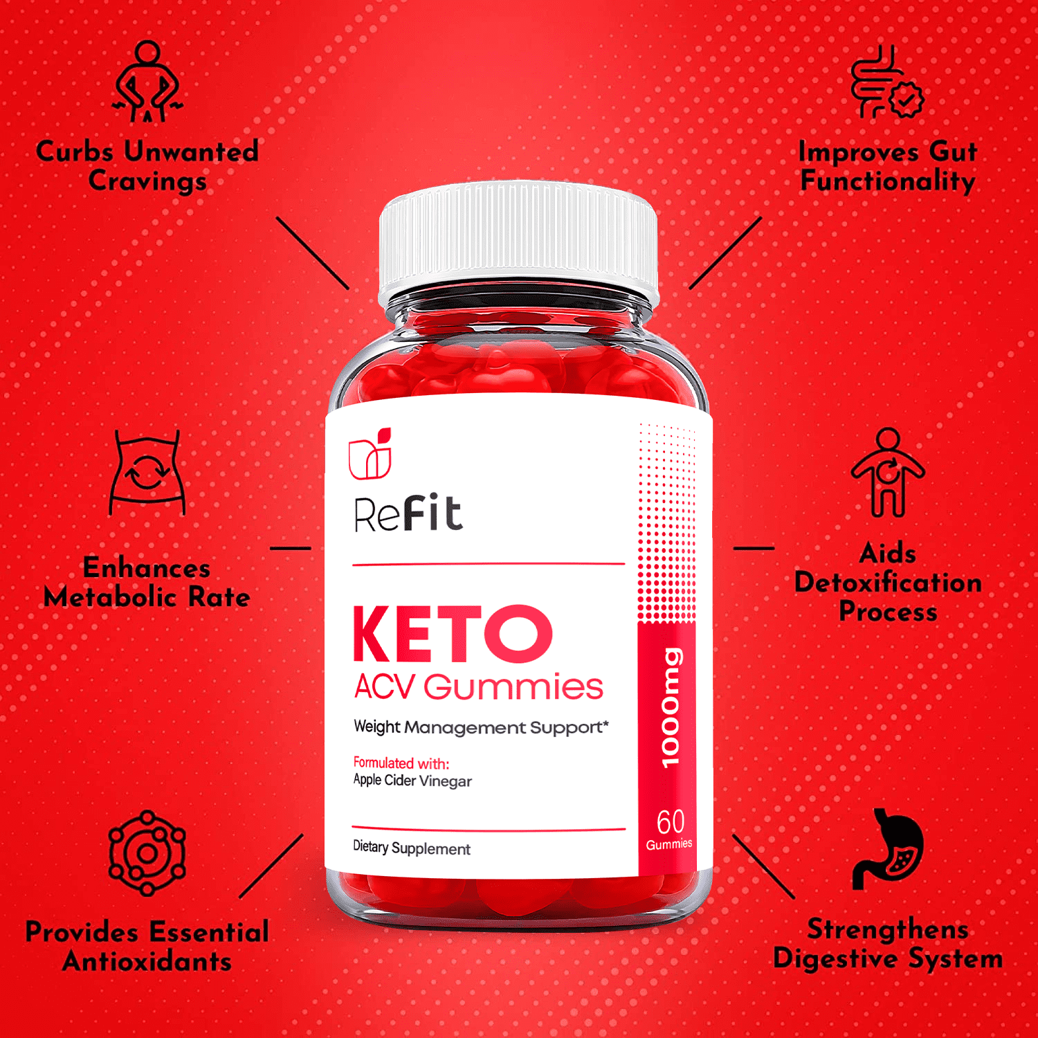 (2 Pack) ReFit Keto ACV Gummies - Supplement for Weight Loss - Energy & Focus Boosting Dietary Supplements for Weight Management & Metabolism - Fat Burn - 120 Gummies