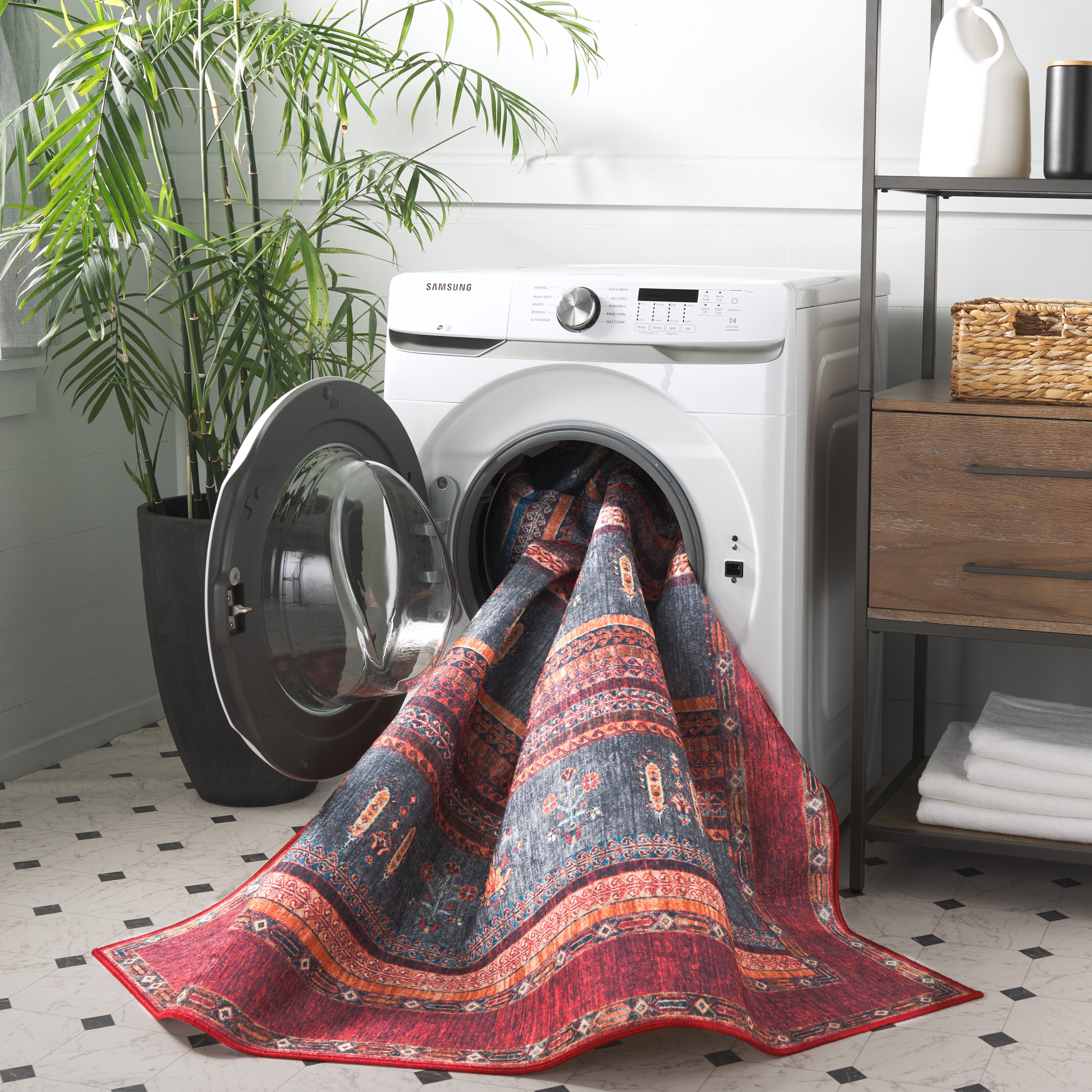 SAFAVIEH Orlando Kaeden Striped Machine Washable Area Rug, Rust/Blue, 8' x 10'