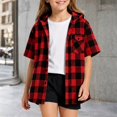 thumbnail image 2 of JAJAHO Girls Flannel Shirt Kids Plaid Hoodie Short Sleeve Button Down Shirts For 4-14 Years, 2 of 6