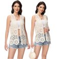 thumbnail image 5 of Crochet Vest Sleeveless Boho Lace Cardigan Stylish and Cute Cover Up, X-Large, Beige, 5 of 6