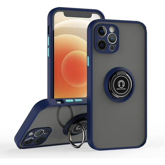 is specially designed for iPhone 12 Pro Anti-fall,anti-fingerprint, built-in 360° rotating ring bracket solid and durable magnetic car phone case, suitable for iPhone 12 Pro 6.1inches Male-Blue