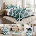 thumbnail image 6 of Full Quilt Set 78''x90'', Turquoise Morocco Lightweight Bedspread Coverlet Set with 2 Pillow Shams, Grey Ombre Retro Mottled Painting Art Breathable All Season Quilt Bedding for Bedroom/Guest Room, 6 of 9