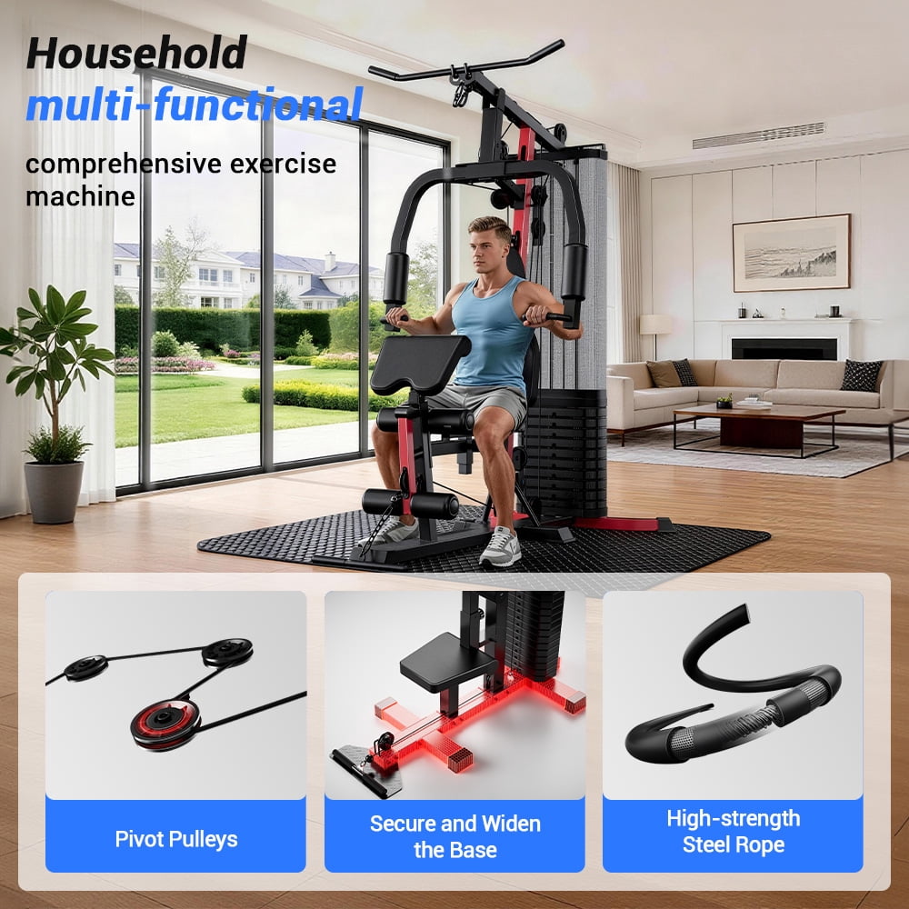 CURSOR FITNESS Home Gym Station, 160LBS Weight Stack, All-in-One Strength Training Equipment