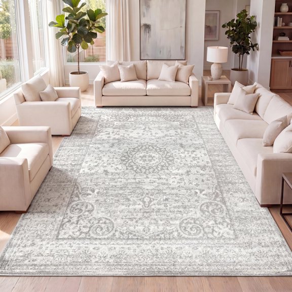 JONATHAN Y BOHEMIAN FLAIR 5 x 8 Area Rug, Scala Ornate Bohemian Medallion - Gray/Cream, BMF109B-5