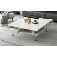 thumbnail image 2 of ON-TREND Exquisite High Gloss Coffee Table with 4 Golden Legs and 2 Small Drawers, 2-Tier Square Center Table for Living Room, 2 of 11